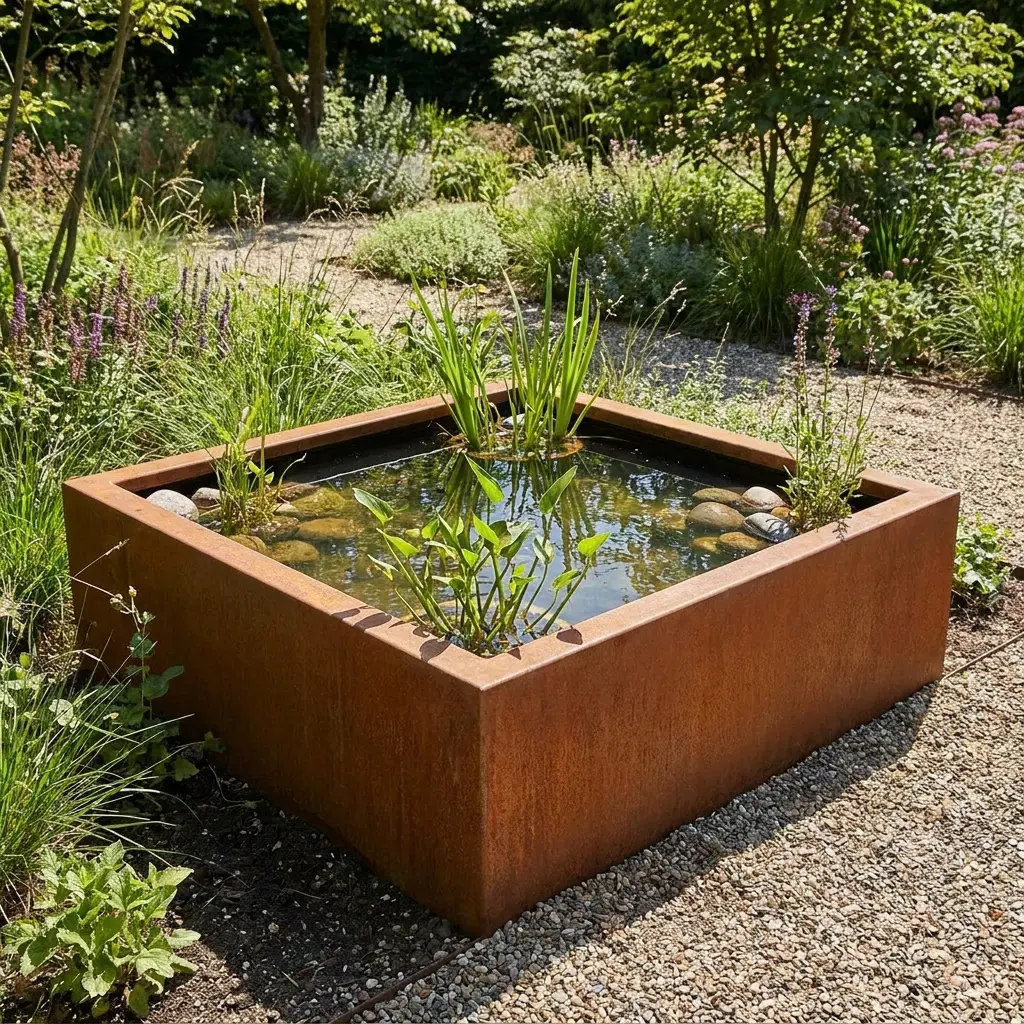 Bassin carré en acier corten 100 × 100 × 40 cm