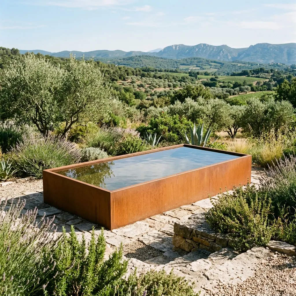 Bassin rectangulaire en acier corten