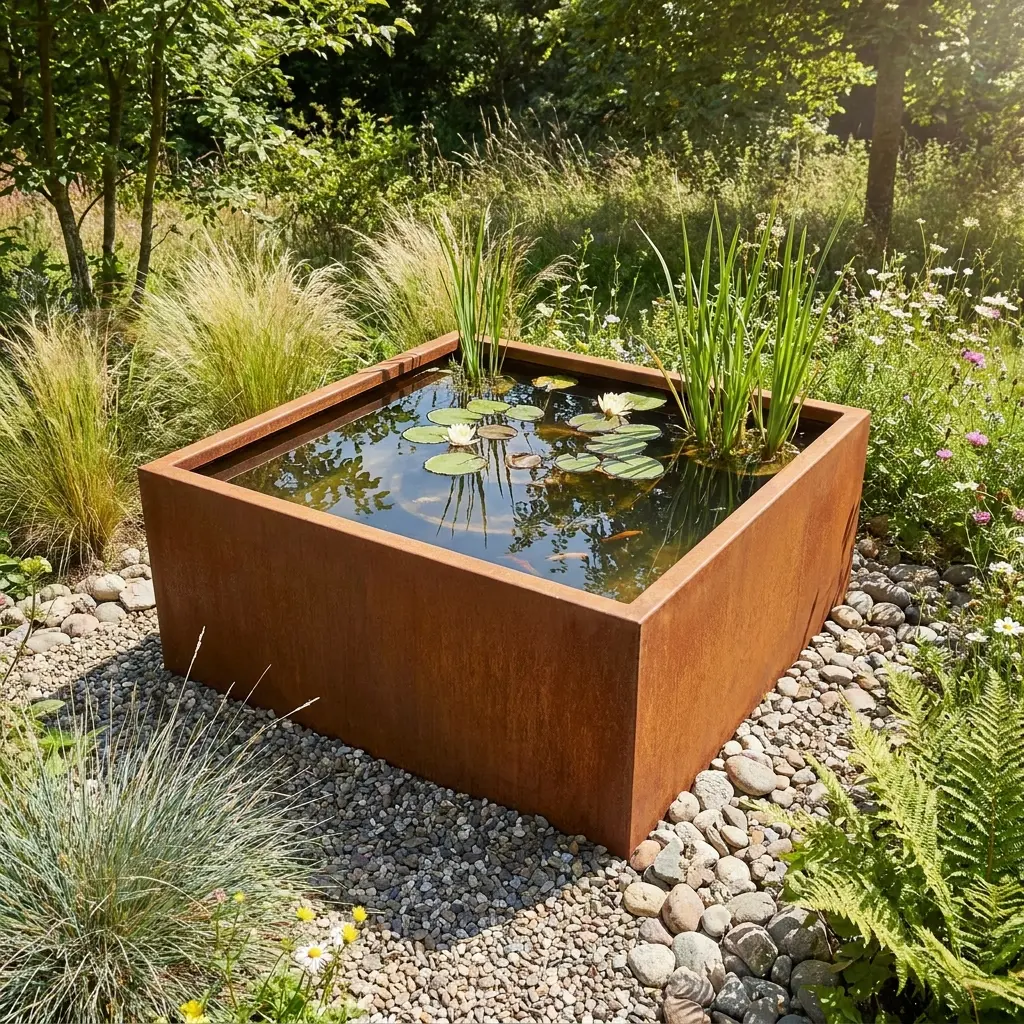Bassin carré en acier corten 80 x 80 x 40 cm